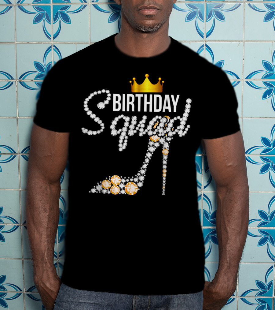 Birthday Squad Girly Golden Crown Pink Shoe T-Shirt