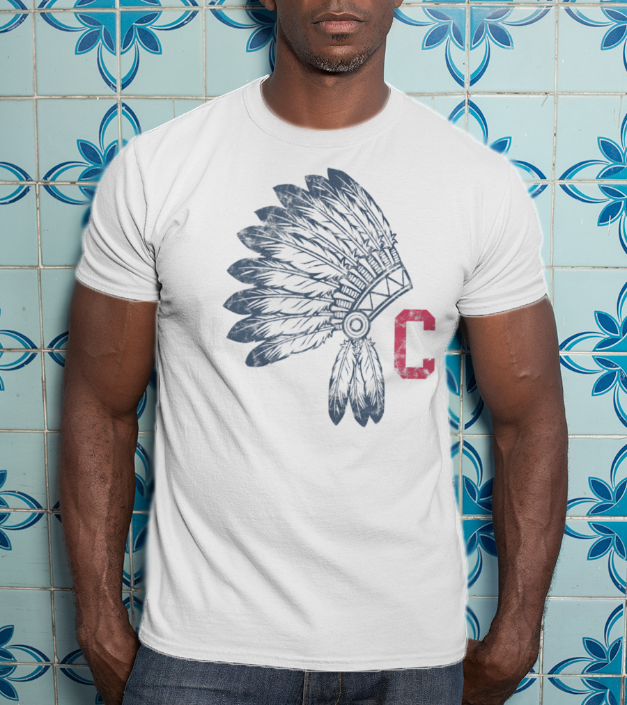 Block C Cleveland Native American Headdress T-Shirt