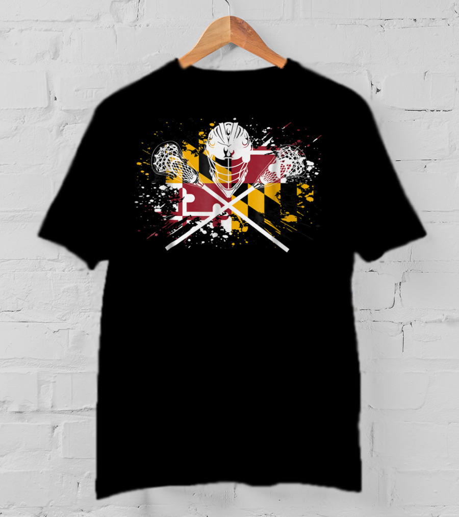 Boys Lacrosse Helmet Maryland Flag Crossed LAX Sticks T-Shirt