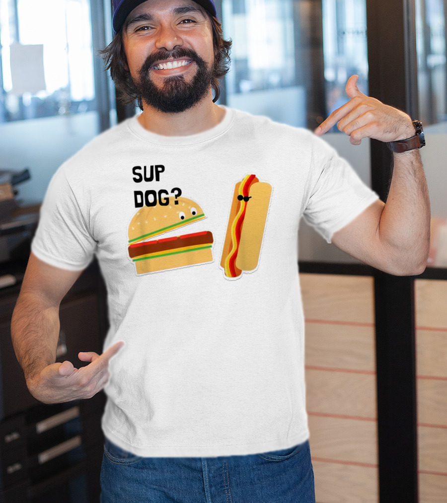 Burger And Hot Dog Sup Dog Funny Conversation T-Shirt