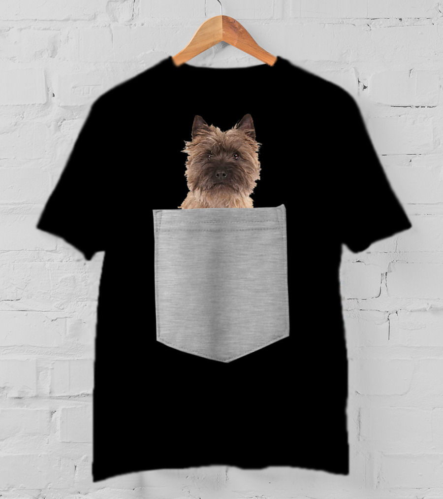 Cairn Terrier Pup Peeking From Pocket T-Shirt