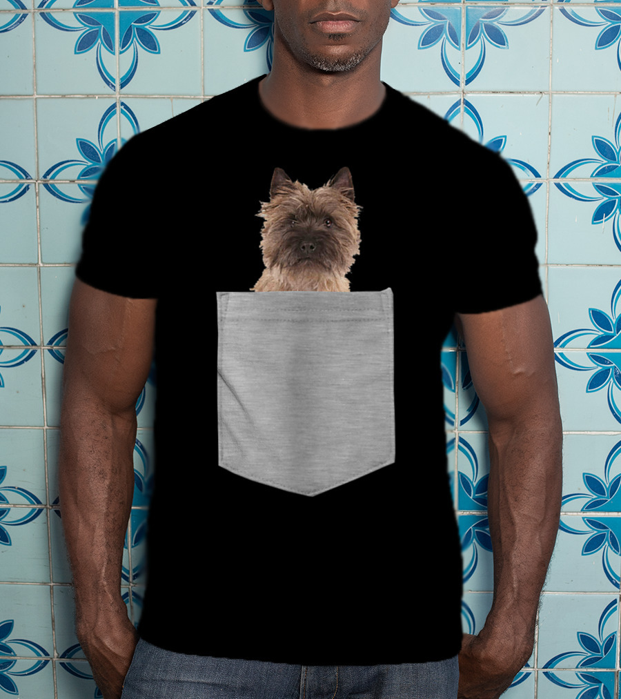 Cairn Terrier Pup Peeking From Pocket T-Shirt