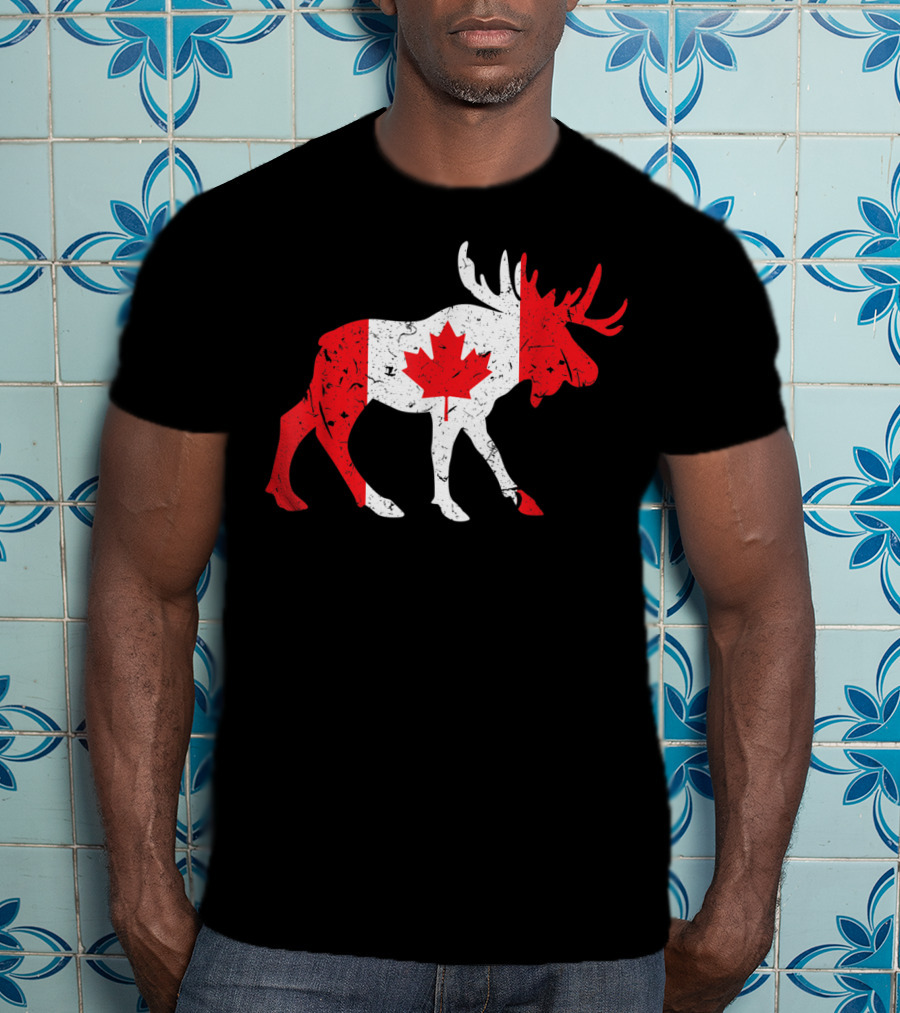 Canada Maple Leaf Moose Canadian Flag Emblem T-Shirt