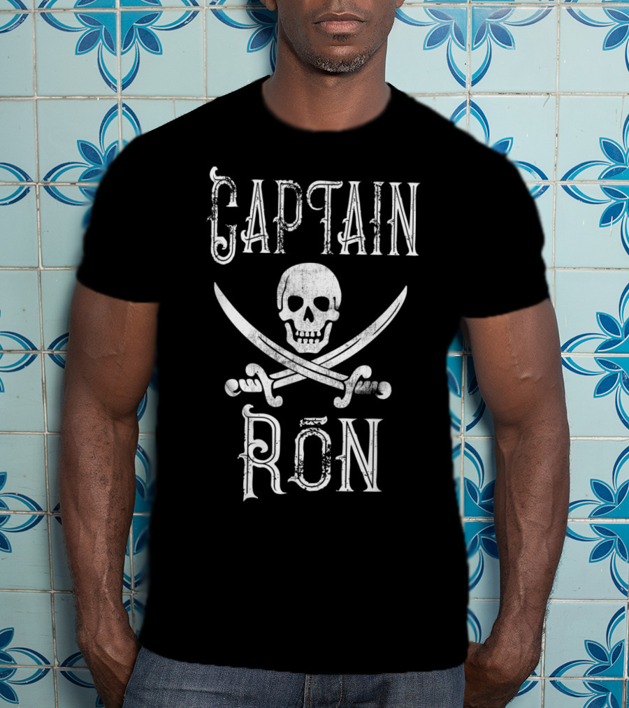 Captain Ron Vintage Pirate Skull And Crossed Swords T-Shirt