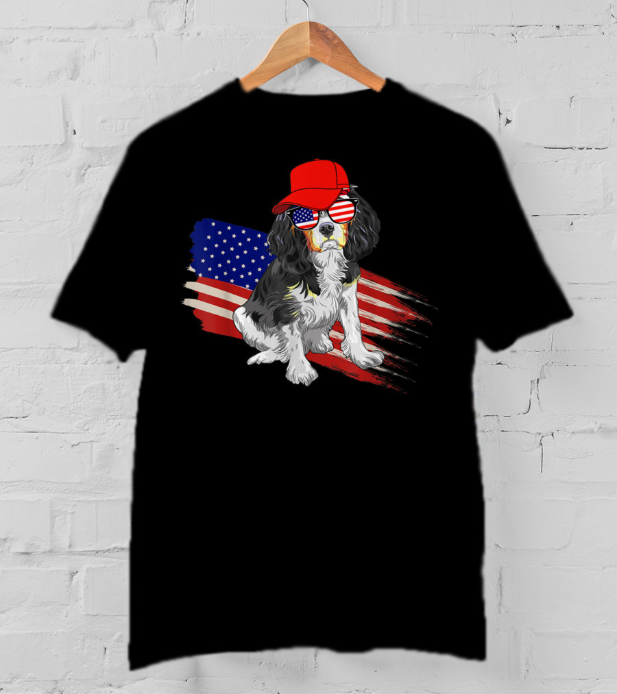 Cavalier King Charles Spaniel USA Flag Hat Sunglasses Patriotic Fourth Of July T-Shirt