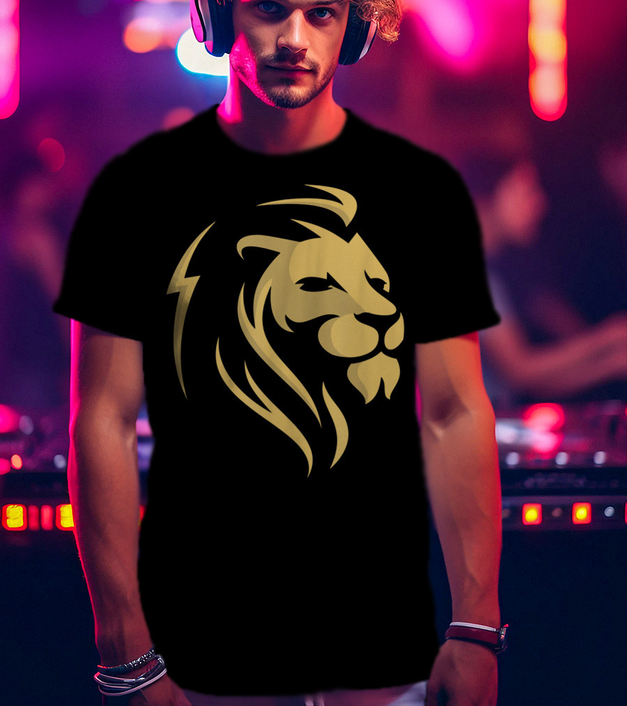 Gold Wilderness Lion Majestic Emblem T-Shirt
