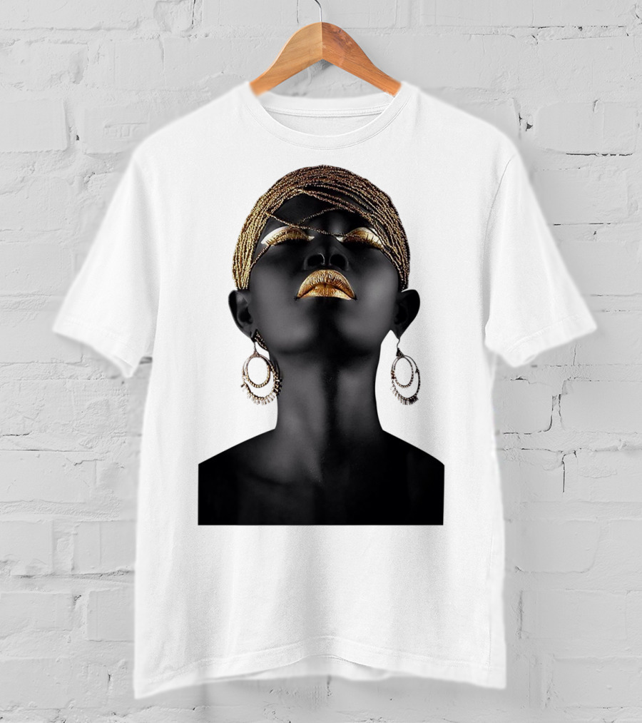 Afrocentric Midnight Queen Regal Gold Embellishments T-Shirt