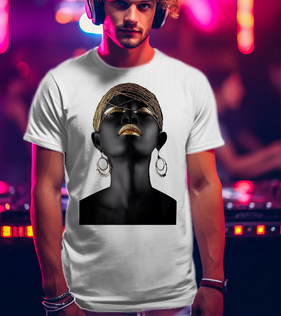 Afrocentric Midnight Queen Regal Gold Embellishments T-Shirt