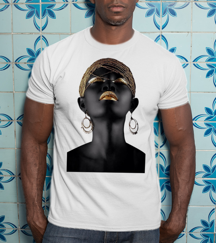 Afrocentric Midnight Queen Regal Gold Embellishments T-Shirt