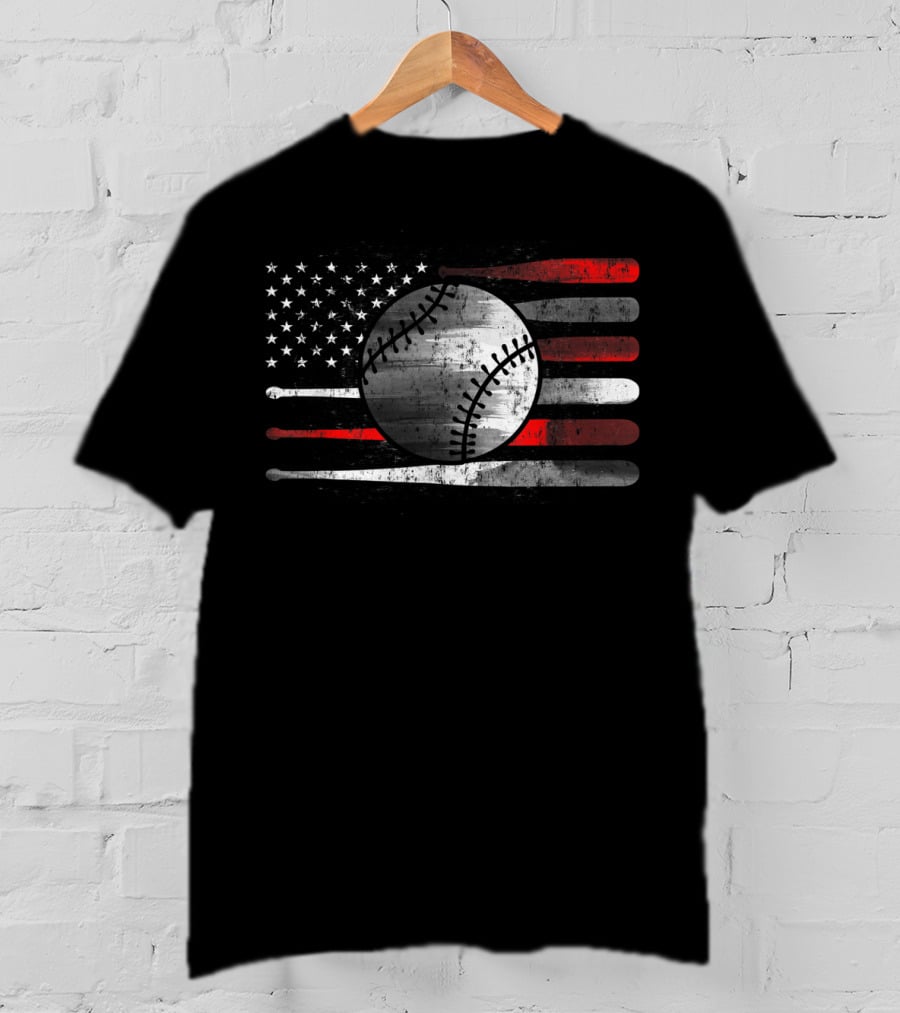 American Flag Baseball Catchers Pitchers League Balls T-Shirt