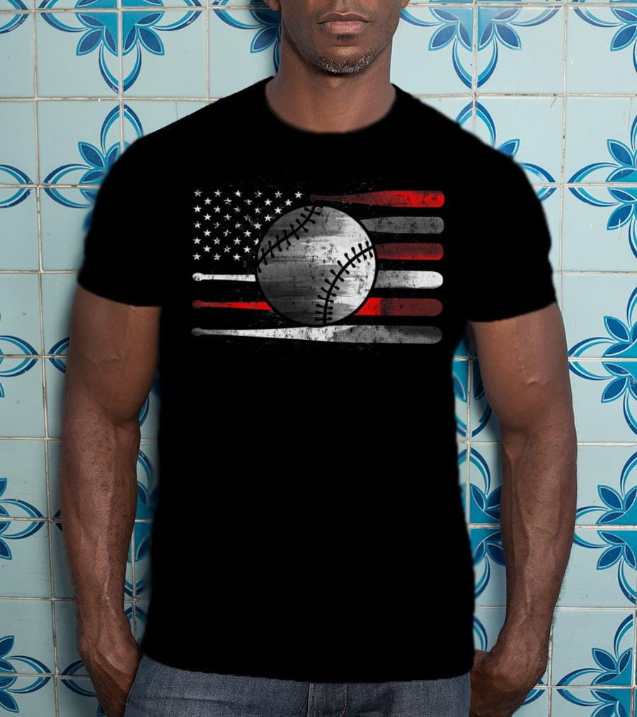 American Flag Baseball Catchers Pitchers League Balls T-Shirt