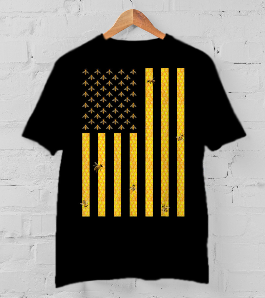 American Flag Honeycomb Honey Bee Beekeeping Beekeeper USA Patriotic T-Shirt