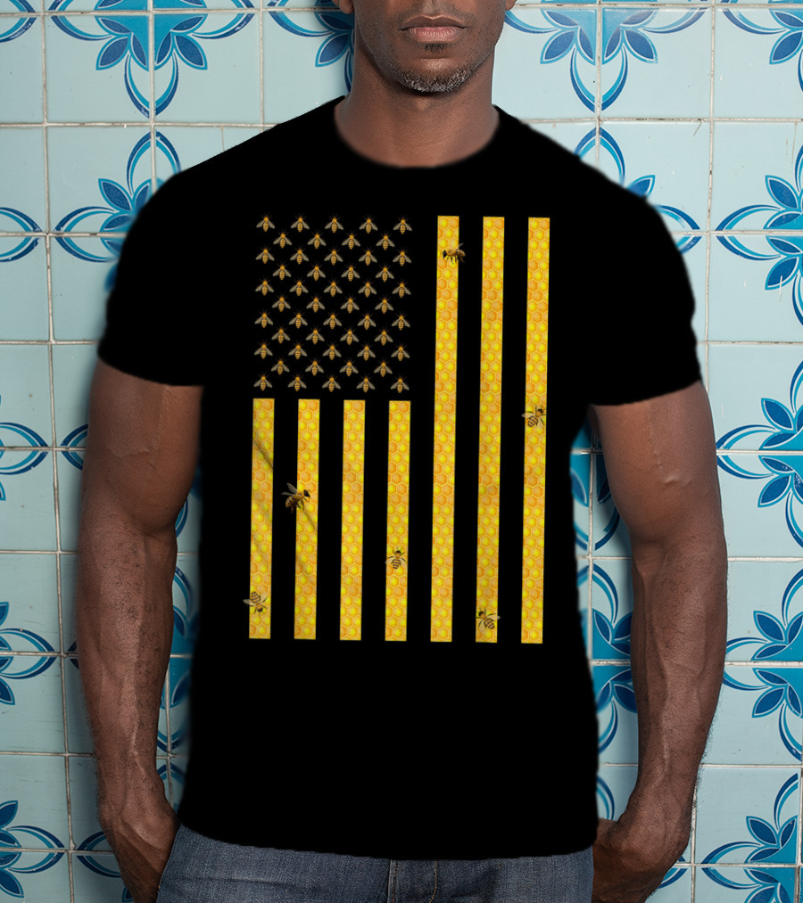 American Flag Honeycomb Honey Bee Beekeeping Beekeeper USA Patriotic T-Shirt