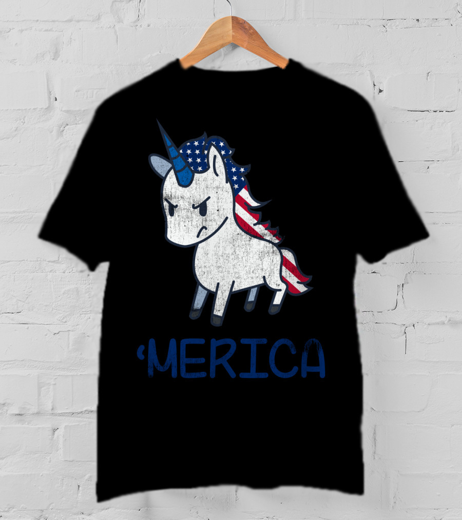Merica Unicorn With Patriotic Stars And Stripes Mane Americorn T-Shirt