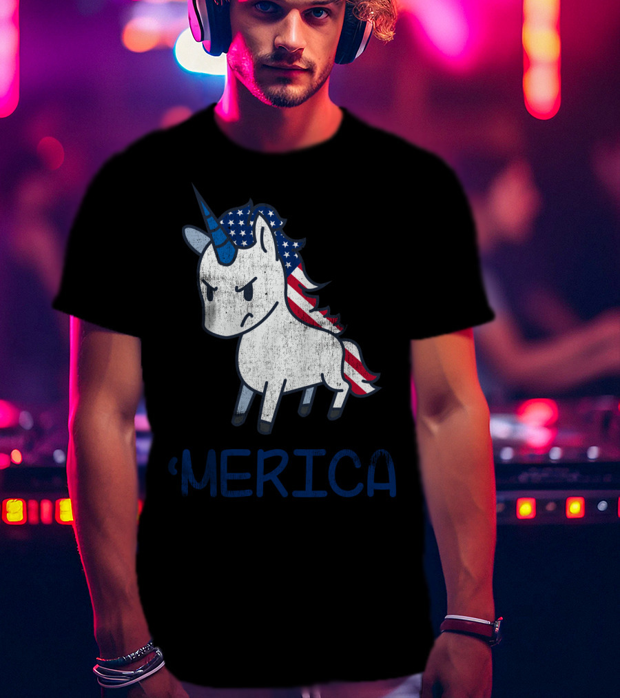 Merica Unicorn With Patriotic Stars And Stripes Mane Americorn T-Shirt