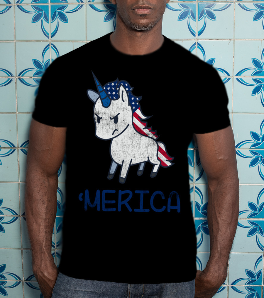 Merica Unicorn With Patriotic Stars And Stripes Mane Americorn T-Shirt