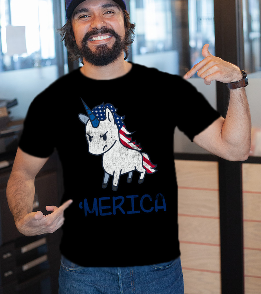 Merica Unicorn With Patriotic Stars And Stripes Mane Americorn T-Shirt