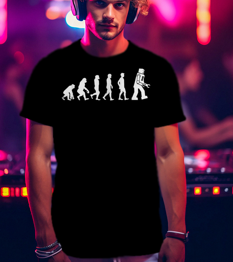 Evolution From Ape To Robot Man Funny T-Shirt
