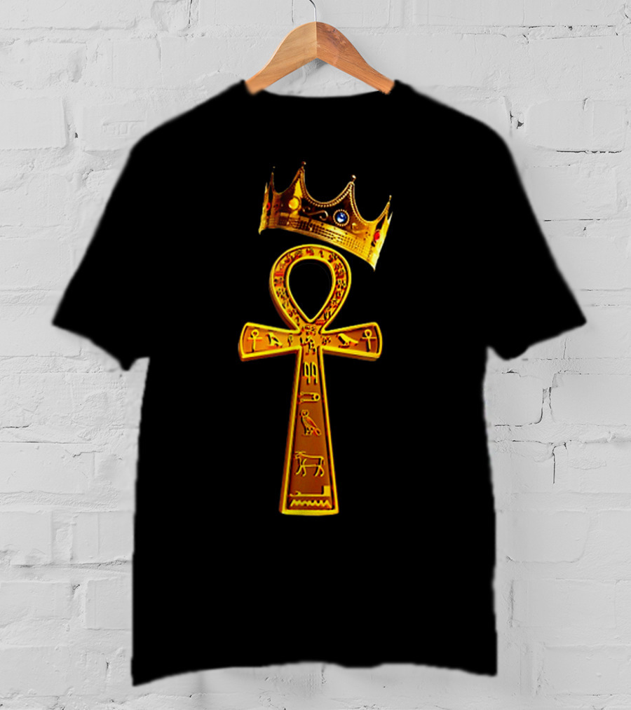 Golden Ankh Symbol With Diamond-Studded Crown T-Shirt