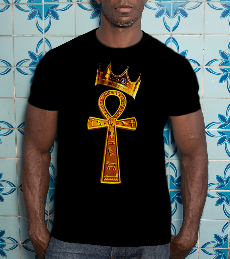 Golden Ankh Symbol With Diamond-Studded Crown T-Shirt