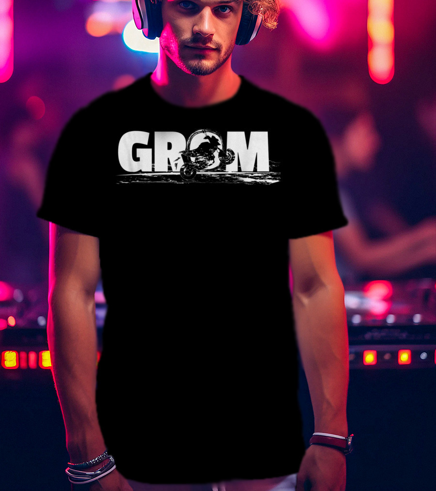 GROM Wheelie Silhouette In Bold Lettering T-Shirt