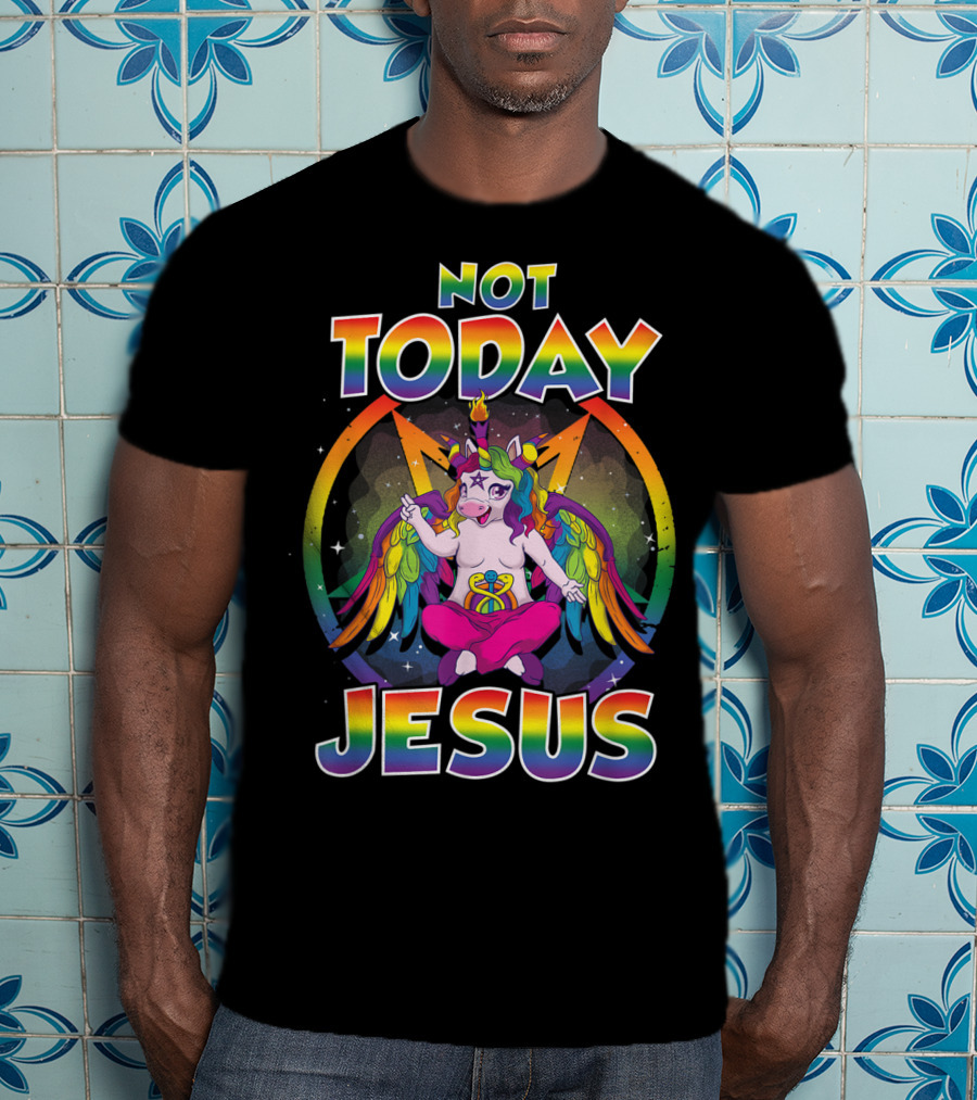 Not Today Jesus Baphomet Sigil Satanic Unicorn T-Shirt