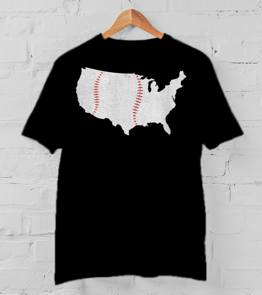 Baseball Is America's Pastime USA Map Stitch T-Shirt