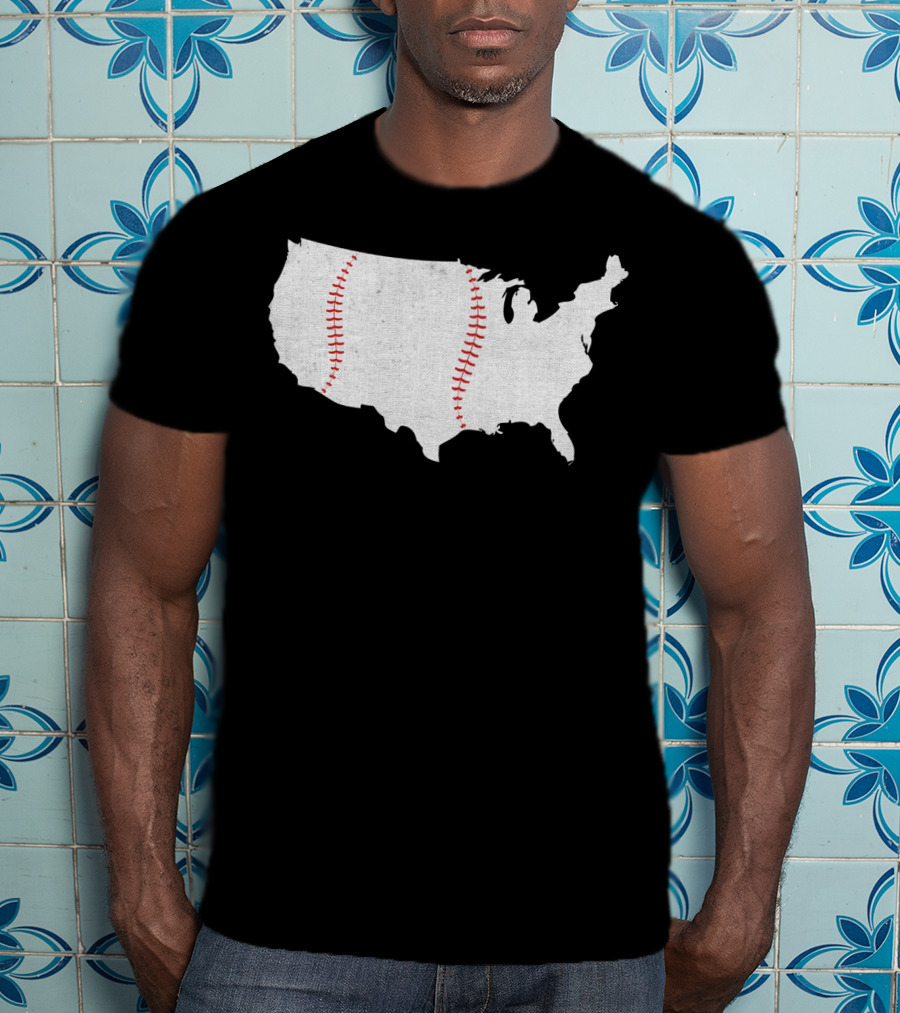 Baseball Is America's Pastime USA Map Stitch T-Shirt