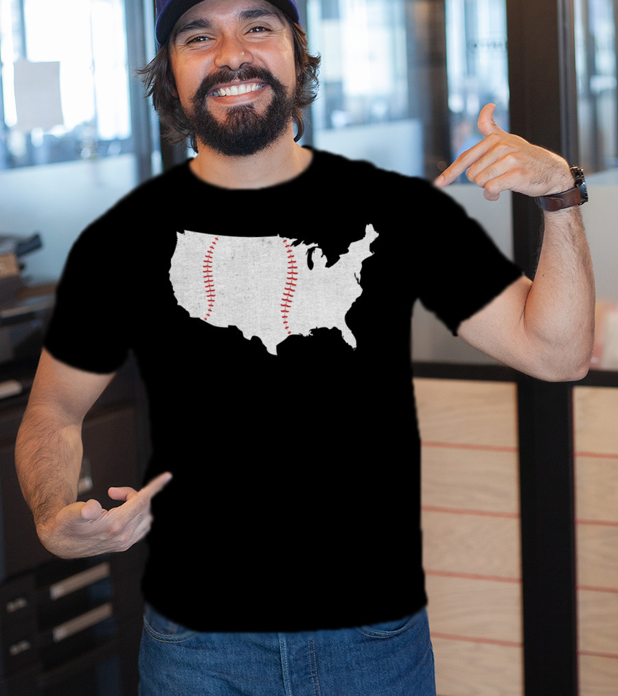 Baseball Is America's Pastime USA Map Stitch T-Shirt