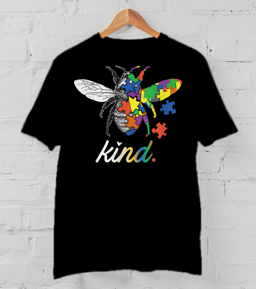 Bee Kind Multicolored Puzzle Autism Awareness T-Shirt