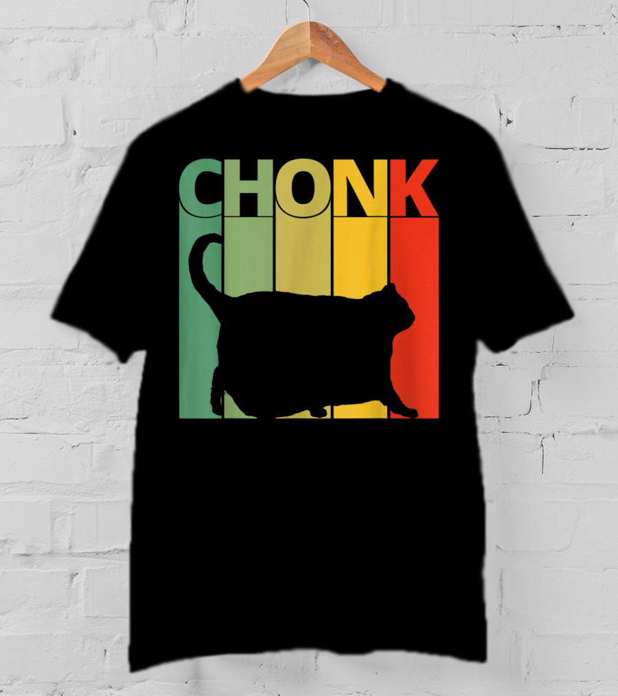 Chonk Cat Meme Funny Big Chungus Retro Stripes T-Shirt
