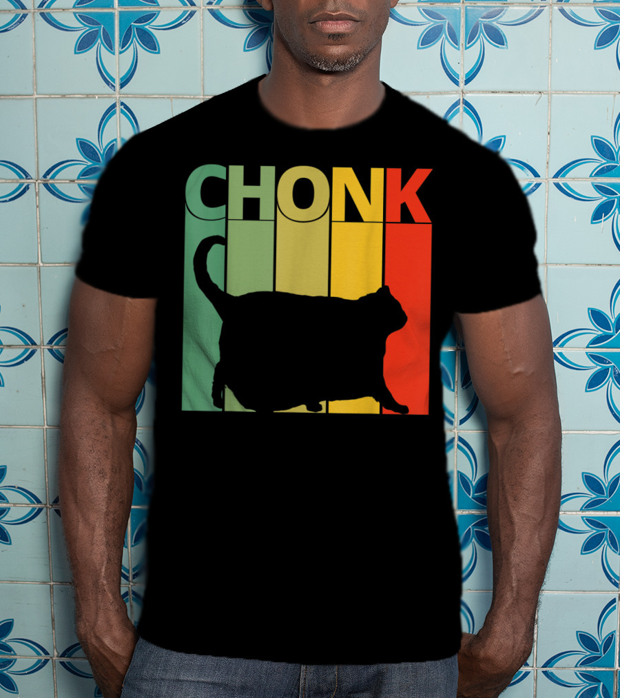Chonk Cat Meme Funny Big Chungus Retro Stripes T-Shirt