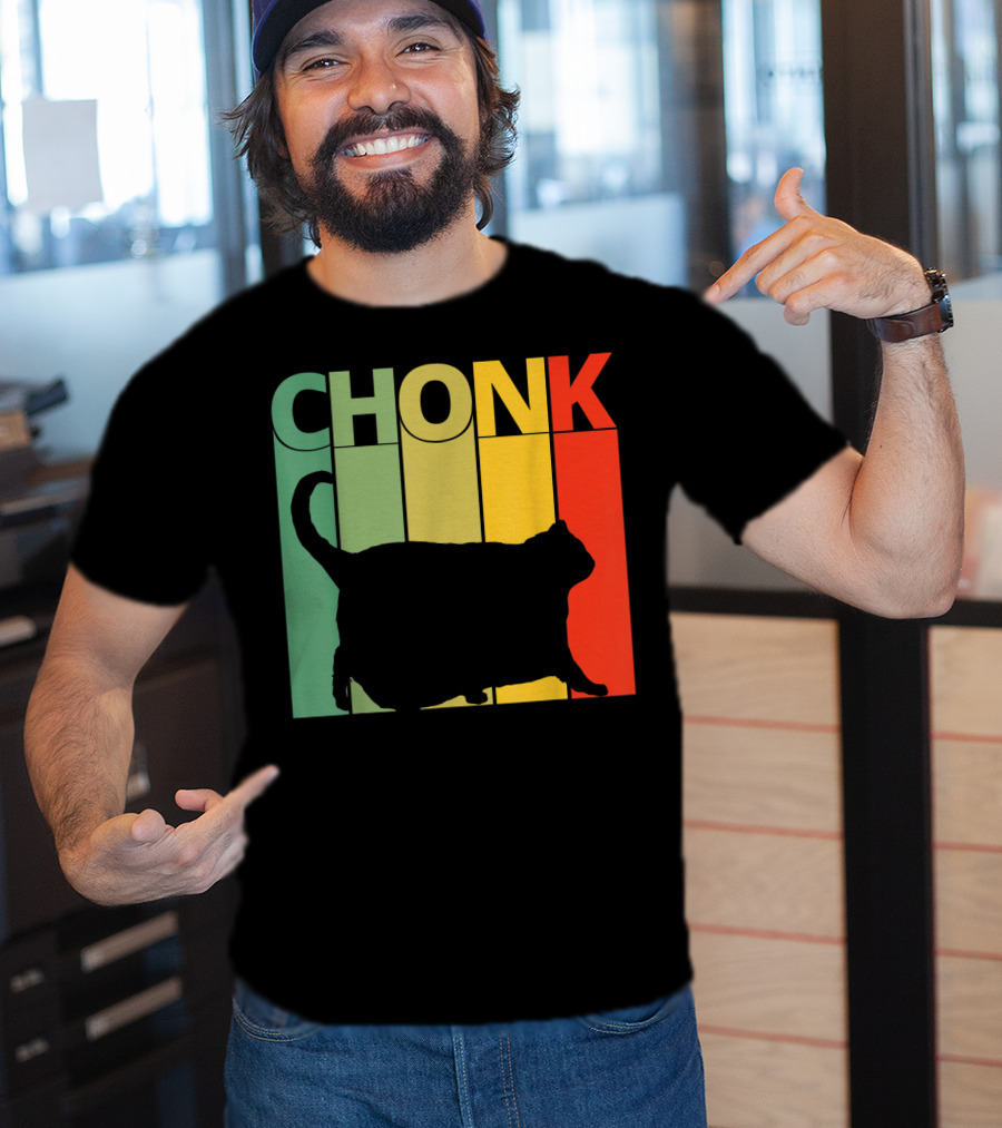 Chonk Cat Meme Funny Big Chungus Retro Stripes T-Shirt