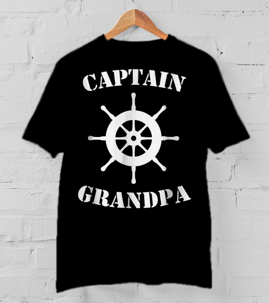 Captain Grandpa Ship Wheel Novelty Boat T-Shirt