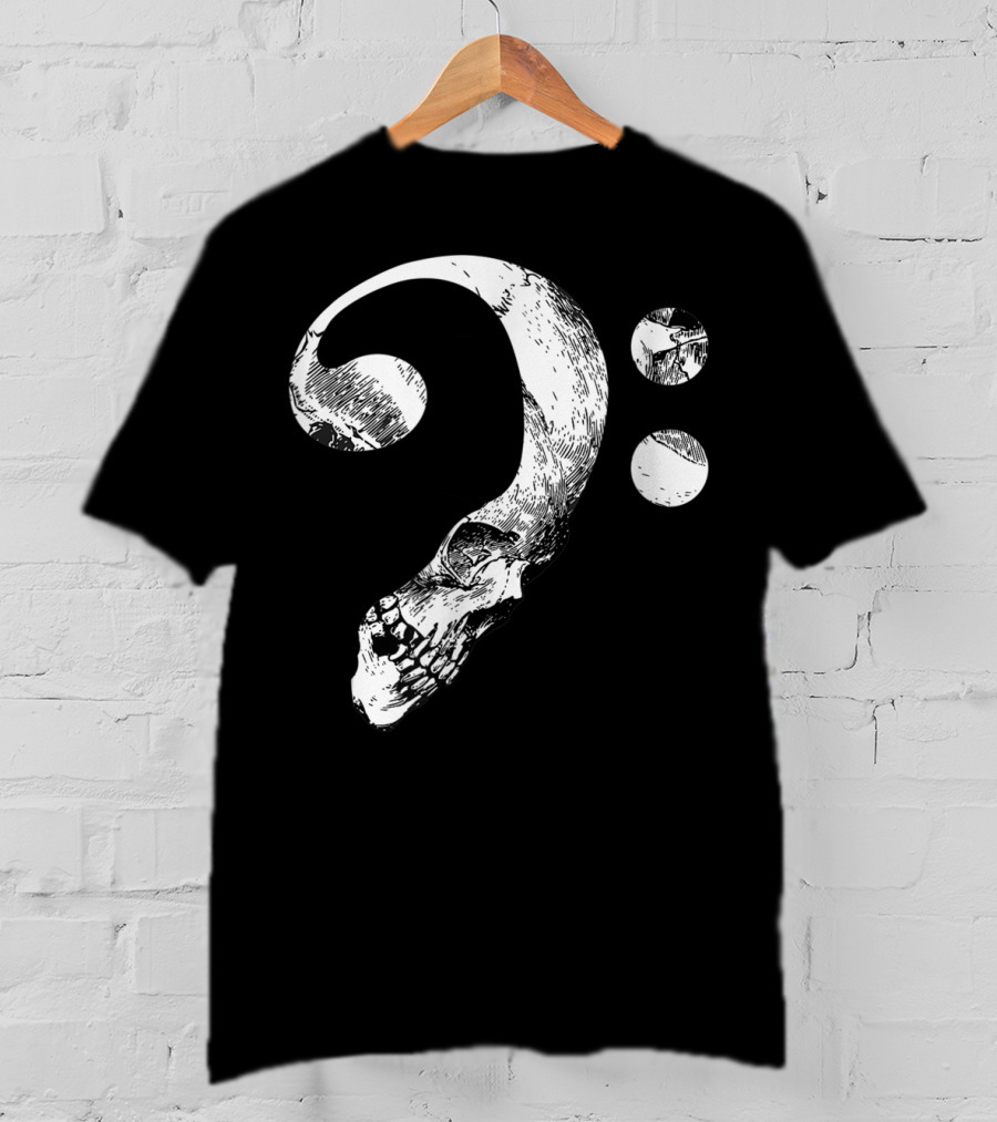 Cool Skull Bass Clef Musician Music Lover T-Shirt