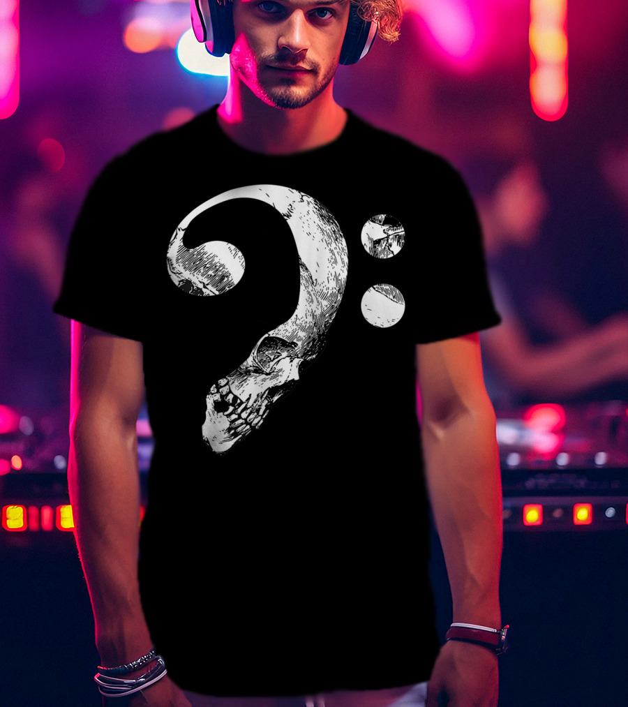 Cool Skull Bass Clef Musician Music Lover T-Shirt