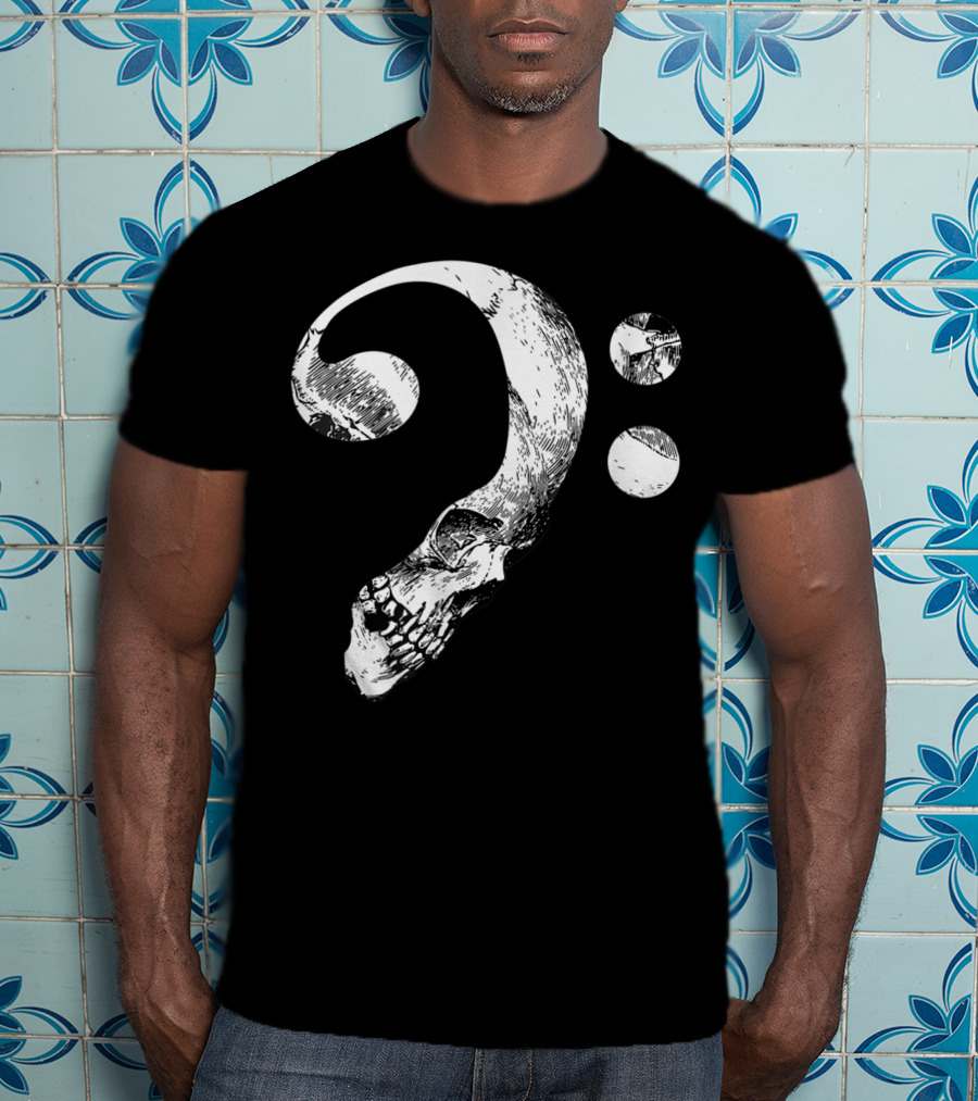Cool Skull Bass Clef Musician Music Lover T-Shirt
