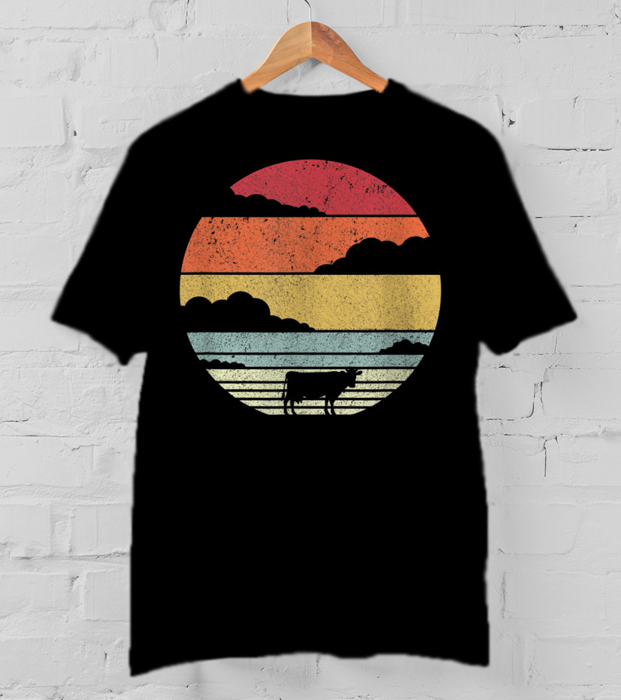Cow Style Sunset Vintage Retro T-Shirt