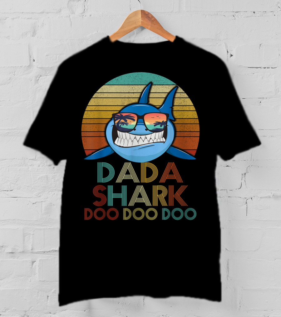 Dada Shark Doo Doo Doo Retro Sunglasses Sunset T-Shirt