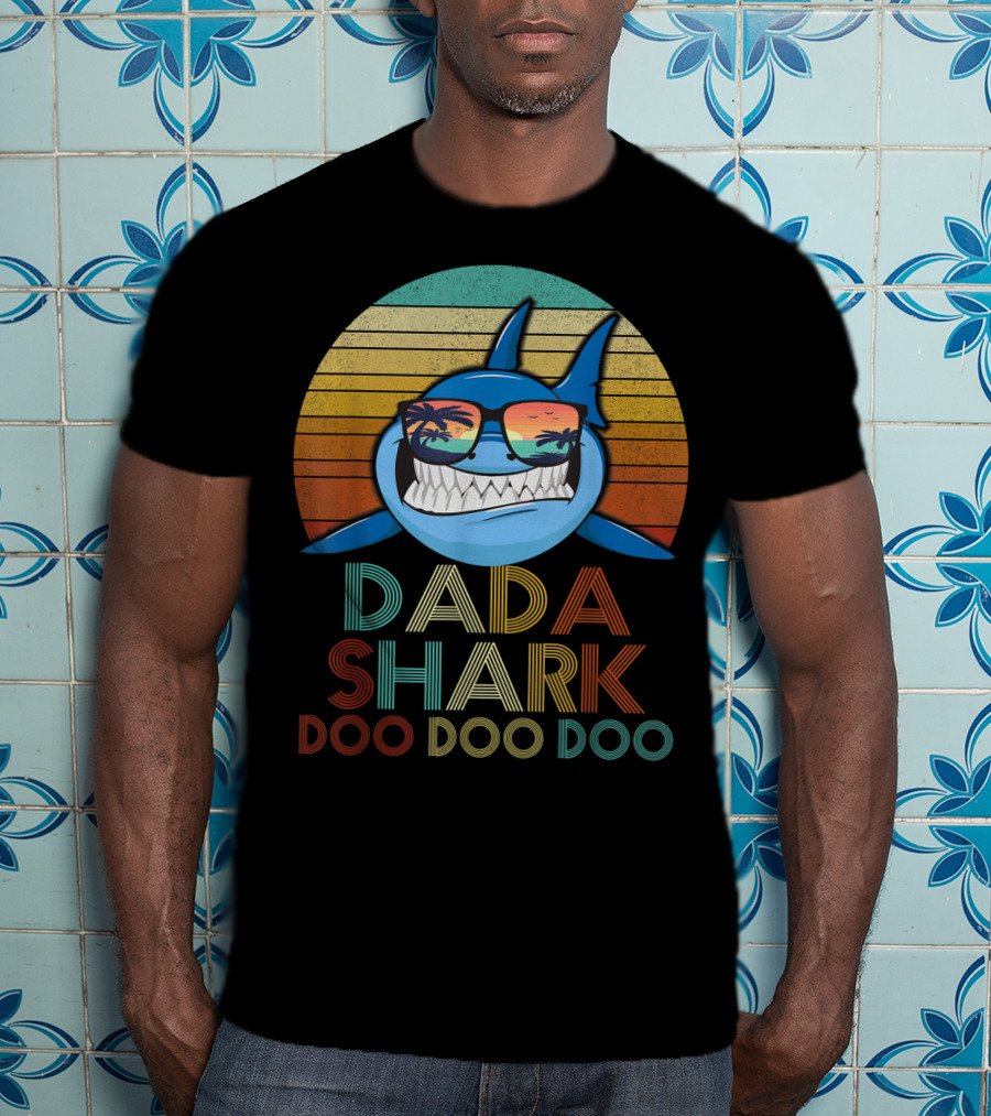 Dada Shark Doo Doo Doo Retro Sunglasses Sunset T-Shirt
