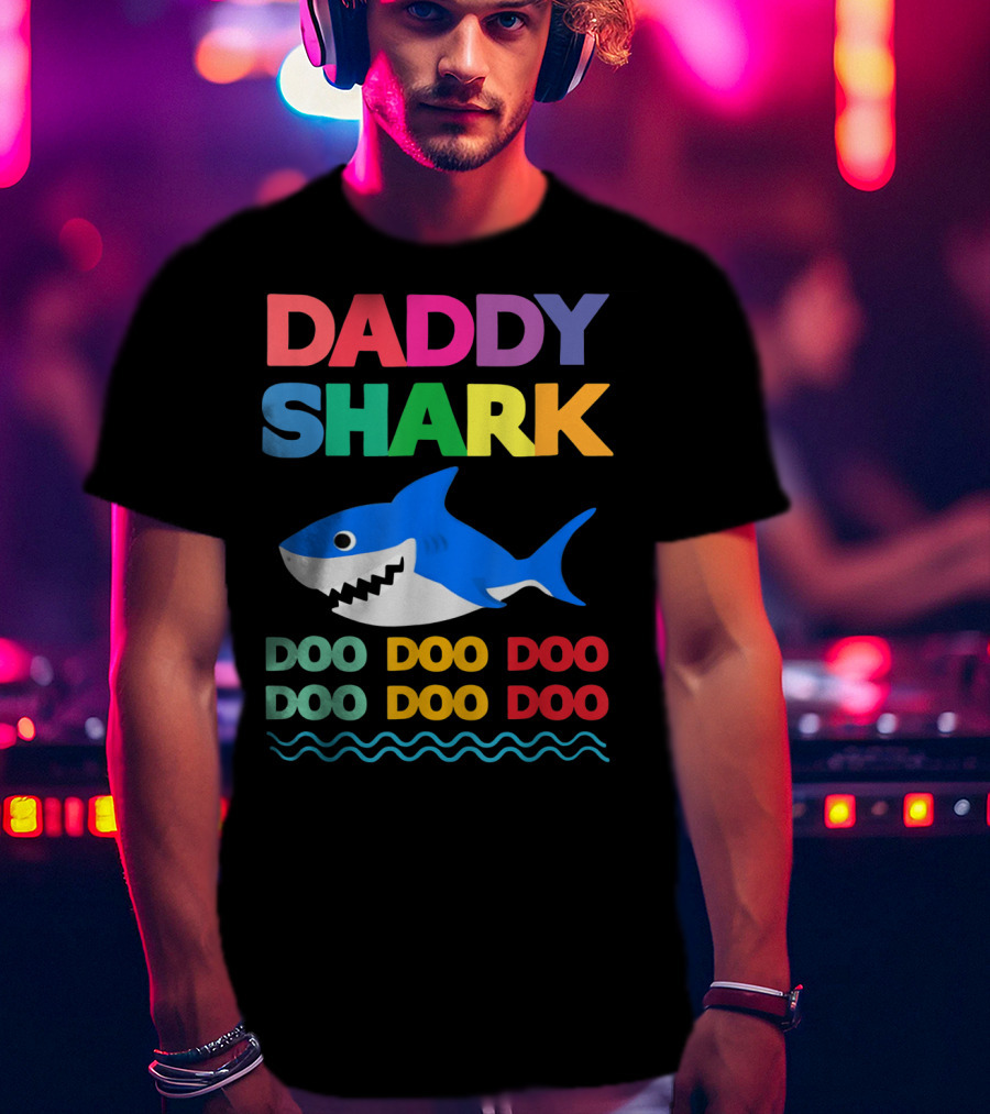 Daddy Shark Doo Doo Doo Baby Mommy Shark Funny Colorful Wave T-Shirt