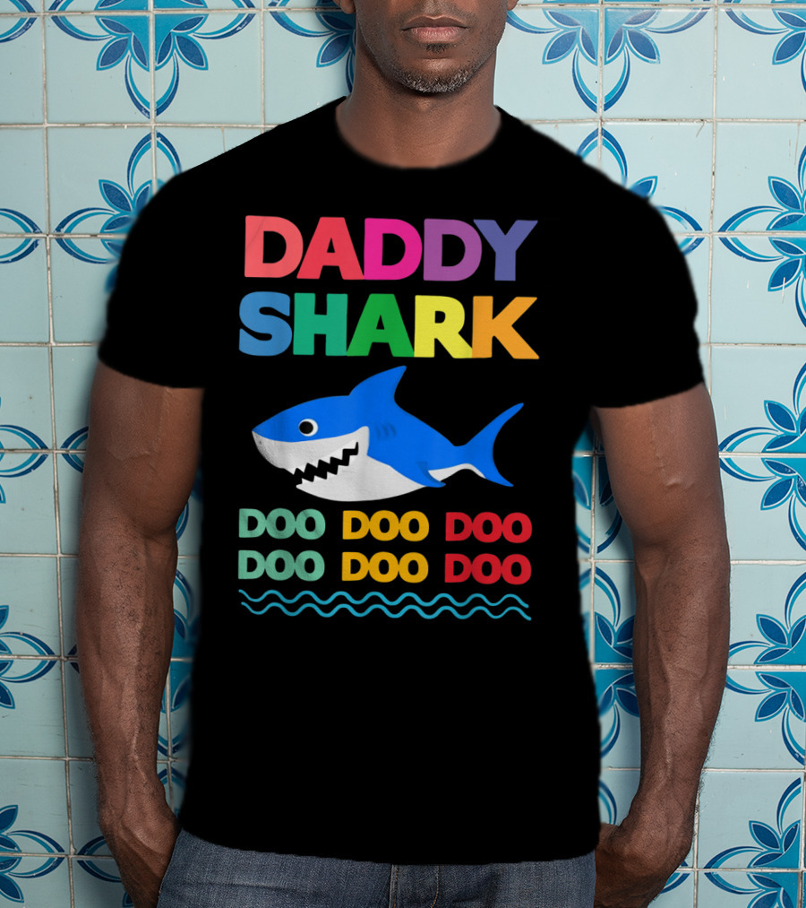 Daddy Shark Doo Doo Doo Baby Mommy Shark Funny Colorful Wave T-Shirt