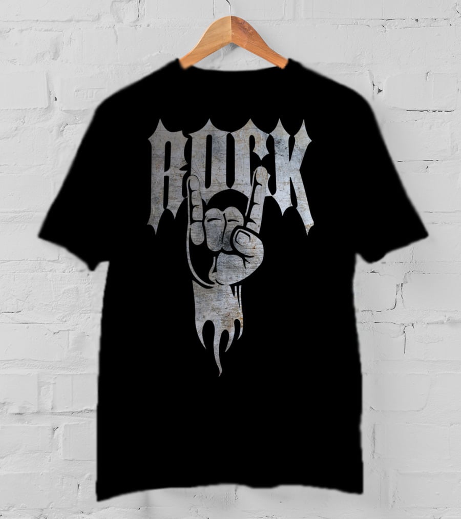 Distressed Metal Rock Hand Sign 80's T-Shirt