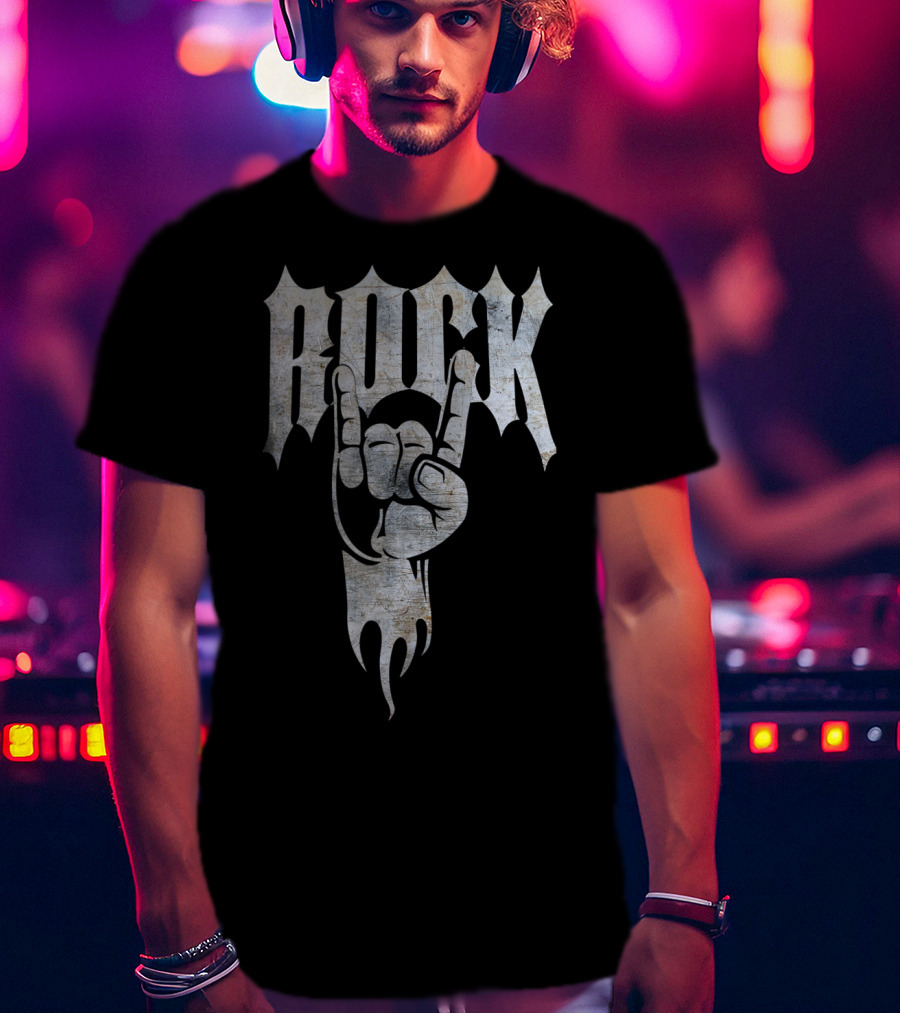 Distressed Metal Rock Hand Sign 80's T-Shirt