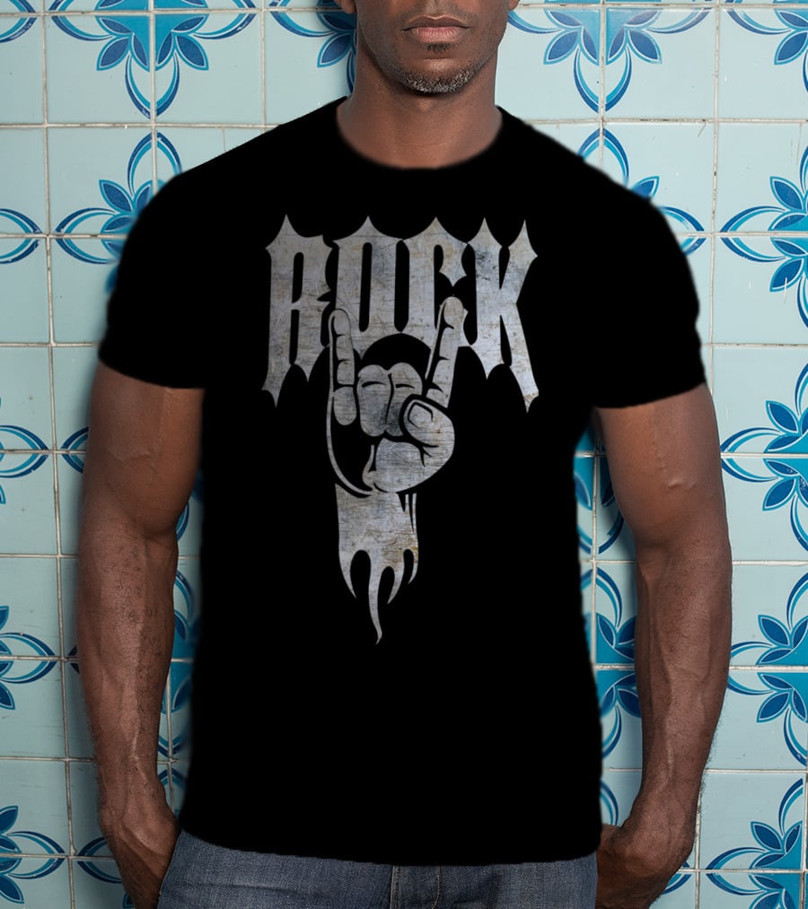 Distressed Metal Rock Hand Sign 80's T-Shirt