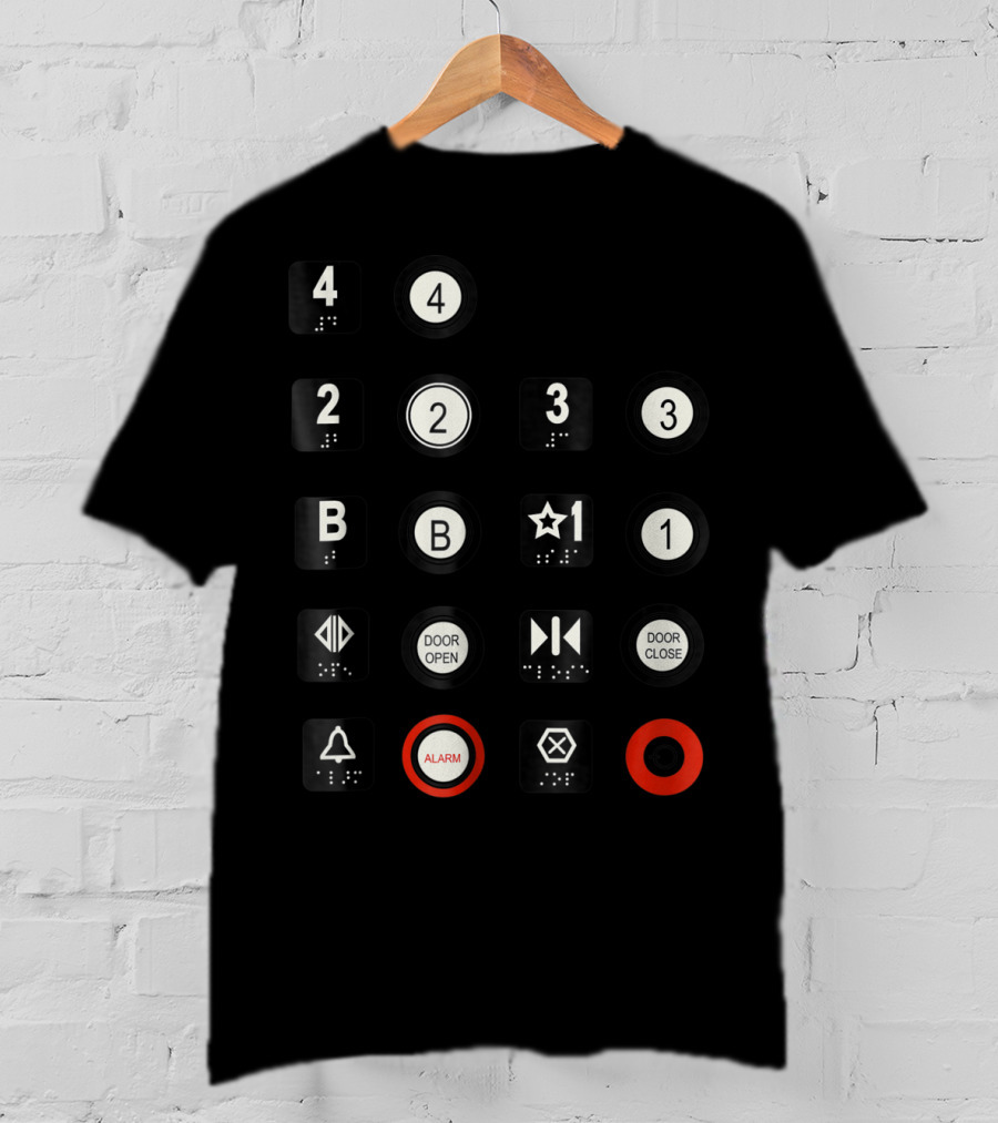 Elevator Buttons 4 3 2 B Star 1 Door Open Close Alarm T-Shirt