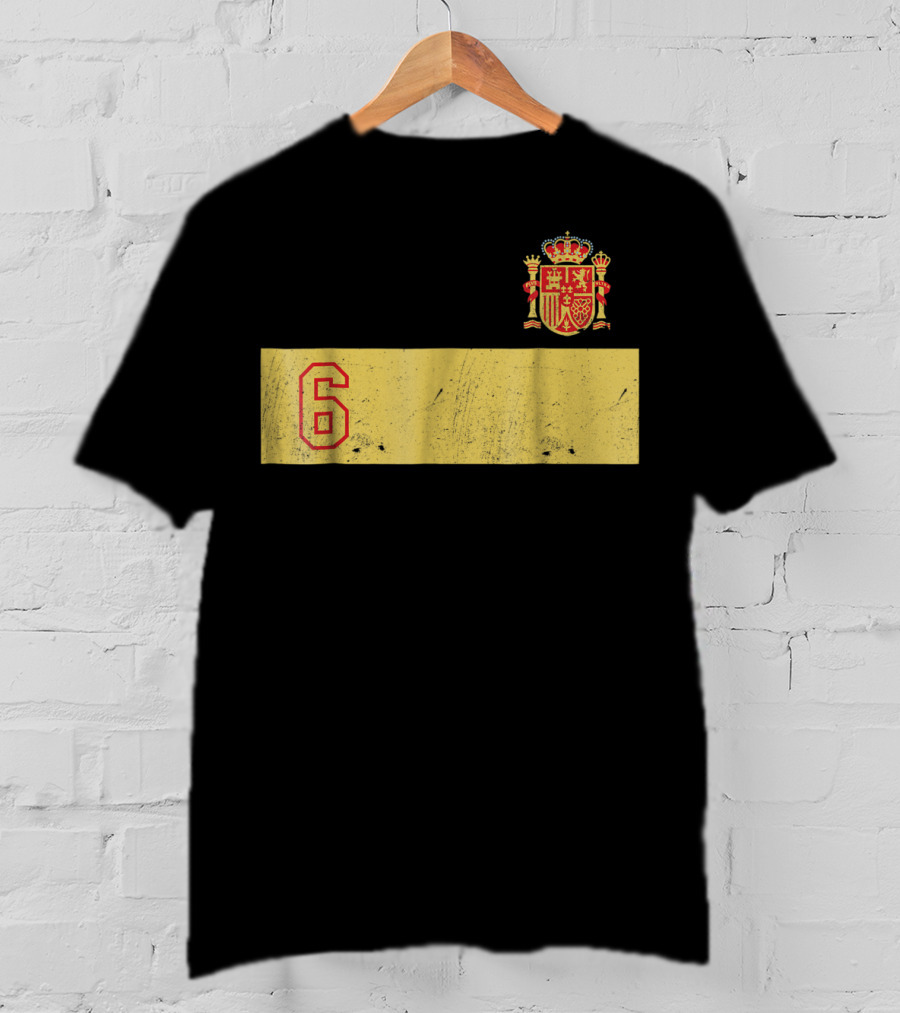 Espana Roja Futbol Camiseta Number 6 Crest T-Shirt