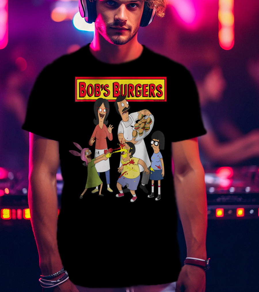 Bob's Burgers Family Fun Chaos With Burgers And Condiments T-Shirt