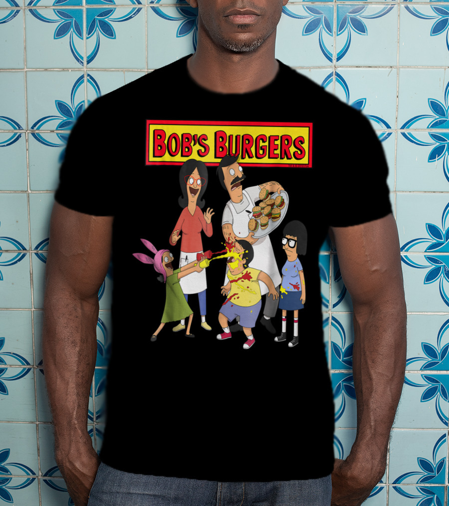 Bob's Burgers Family Fun Chaos With Burgers And Condiments T-Shirt