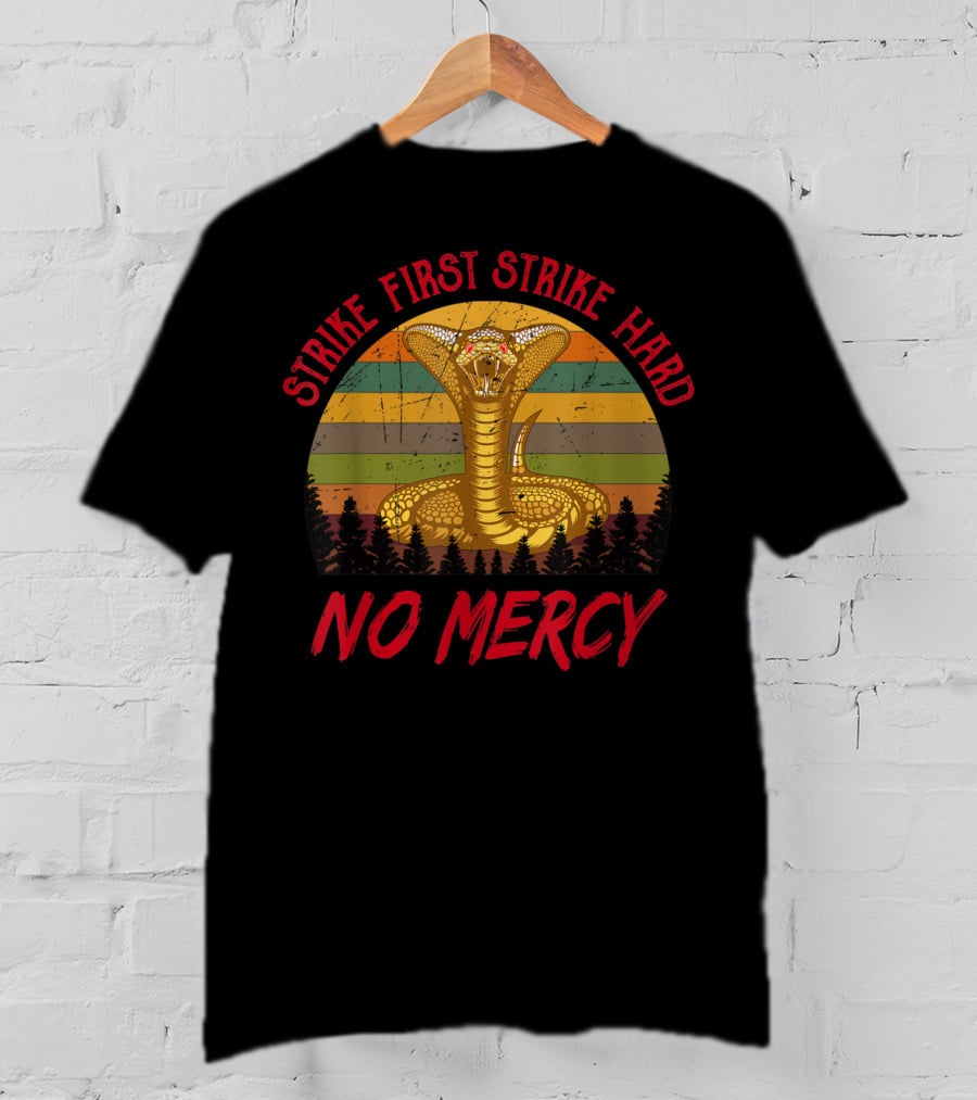 Strike First Strike Hard No Mercy Cobra Retro Stripes T-Shirt